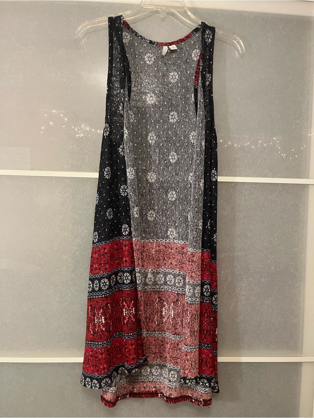 Cato Red White and Blue Sleeveless Open Front Boho Layering Cardigan